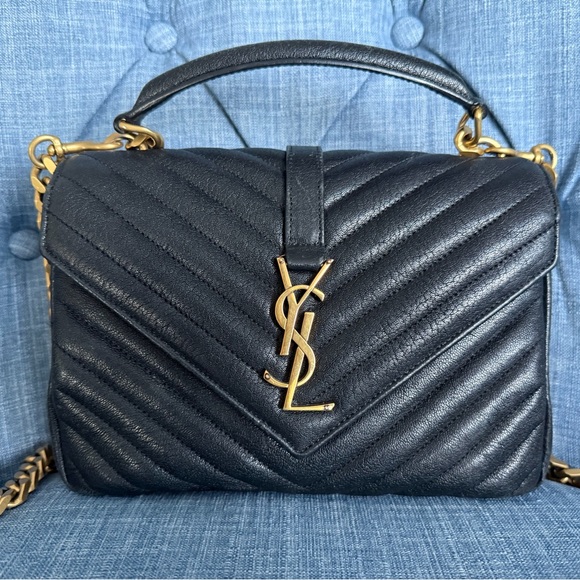Saint Laurent Handbags - Saint Laurent Black Quilted Leather Top Handle Shoulder Bag with Gold Hardware